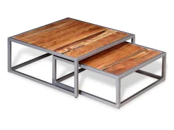 Mesa De Centro* Conjunto de mesas de centro 2 pcs madeira de acácia maciça PT618579 Castanho