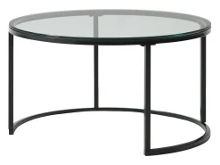 Mesa De Centro|Vente-unique Conjunto de mesas de centro empilháveis ​​em MDF e vidro temperado - Transparentes e naturais - REMINA Transparente / Preto / Natural claro