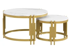 Mesa De Centro|Hauss Spole Conjunto de mesas de centro com tampo em efeito mármore - Estrutura em metal dourado Branco