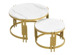 Mesa De Centro|Hauss Spole Conjunto de mesas de centro com tampo em efeito mármore - Estrutura em metal dourado Branco