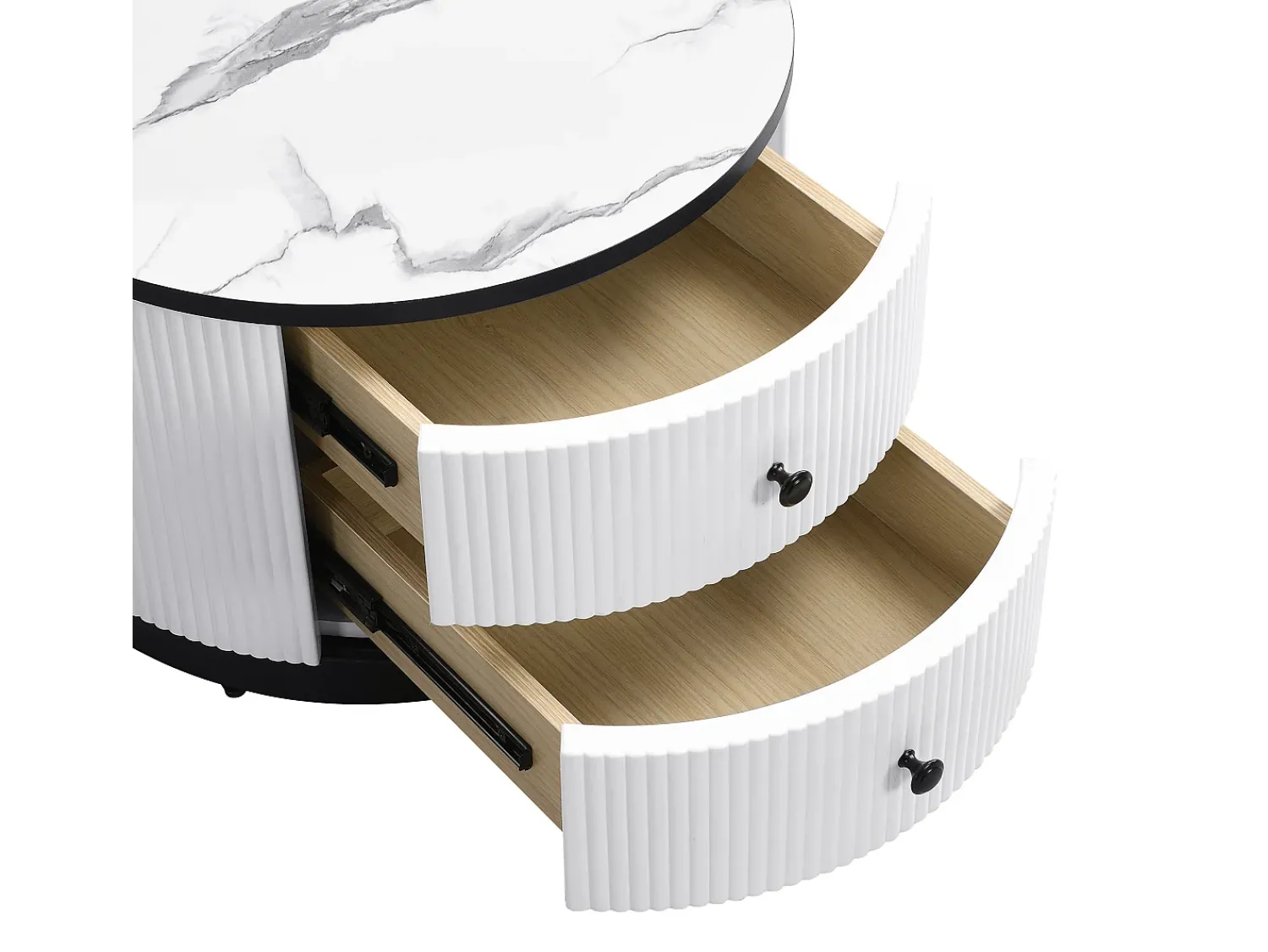 New Hauss Spole Conjunto de mesas de centro empilháveis com 2 gavetas - Tampo com efeito mármore brilhante - Preto e Branco