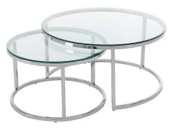Mesa De Centro|Vente-unique Conjunto de mesas de centro empilháveis ​​em vidro temperado e aço inoxidável - Prata - MAEVANE II Transparente / Prateado