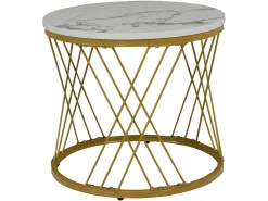 Mesa De Centro|Merax Conjunto de mesas de centro empilháveis em madeira - folheado com efeito mármore branco e metal dourado - MDF - para sala de estar - cinza e branco Cinzento