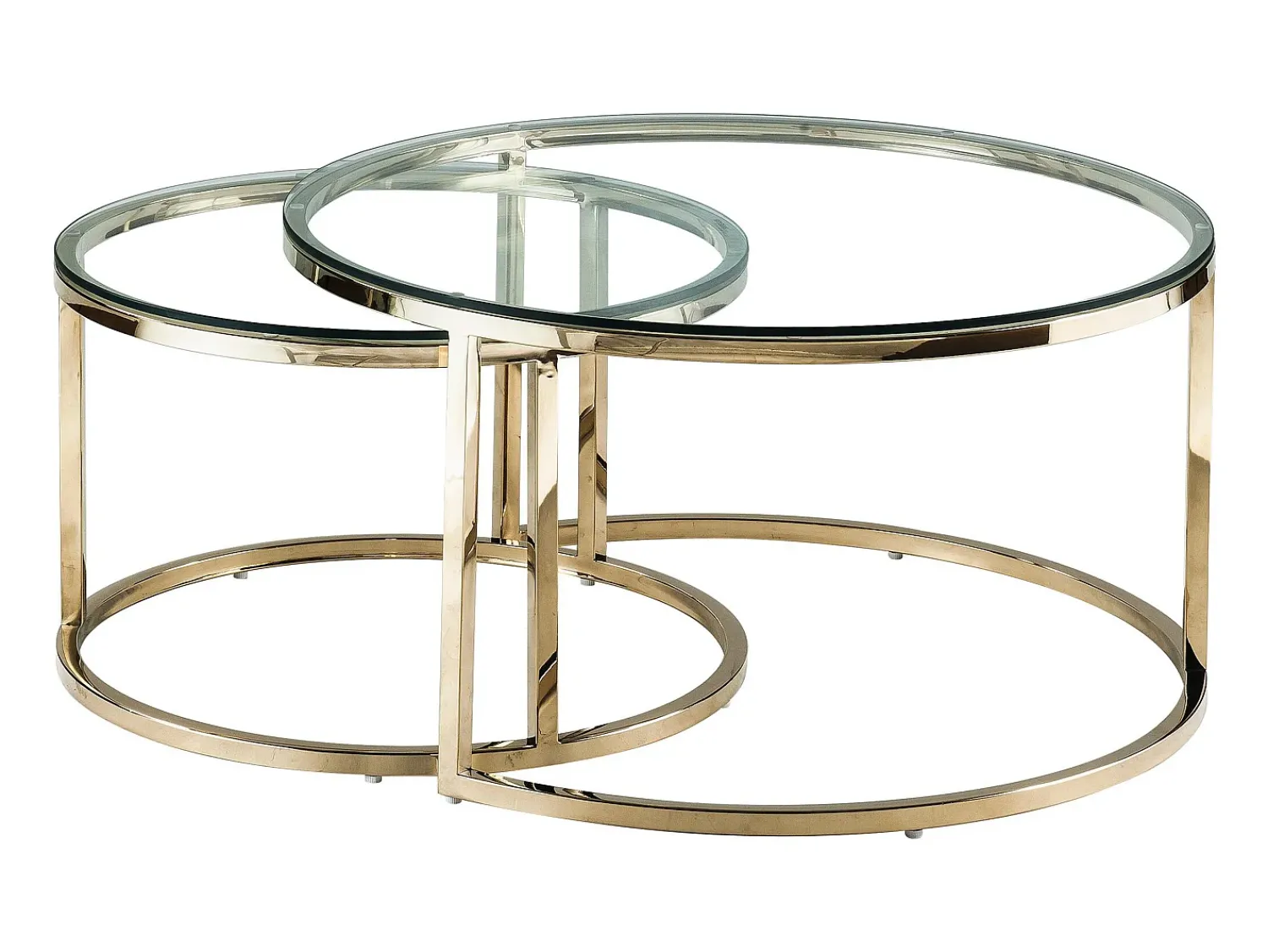 Mesa De Centro|Vente-unique Conjunto de mesas de centro empilháveis em vidro temperado e aço inoxidável - Dourado - MAEVANE II Transparente / Dourado