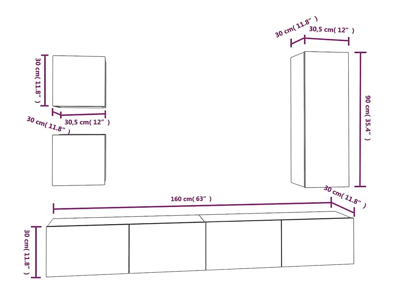 Móvel De Tv|Helloshop26 Conjunto de móveis armário buffet TV televisão sala de estar quarto sala de estar 5 peças madeira projetada branca 02_0024864 Branco