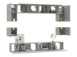 Helloshop26 Conjunto de móveis armário buffet TV televisão sala de estar quarto sala de estar 8 peças madeira projetada cinza 02_0025250^ Móvel De Tv