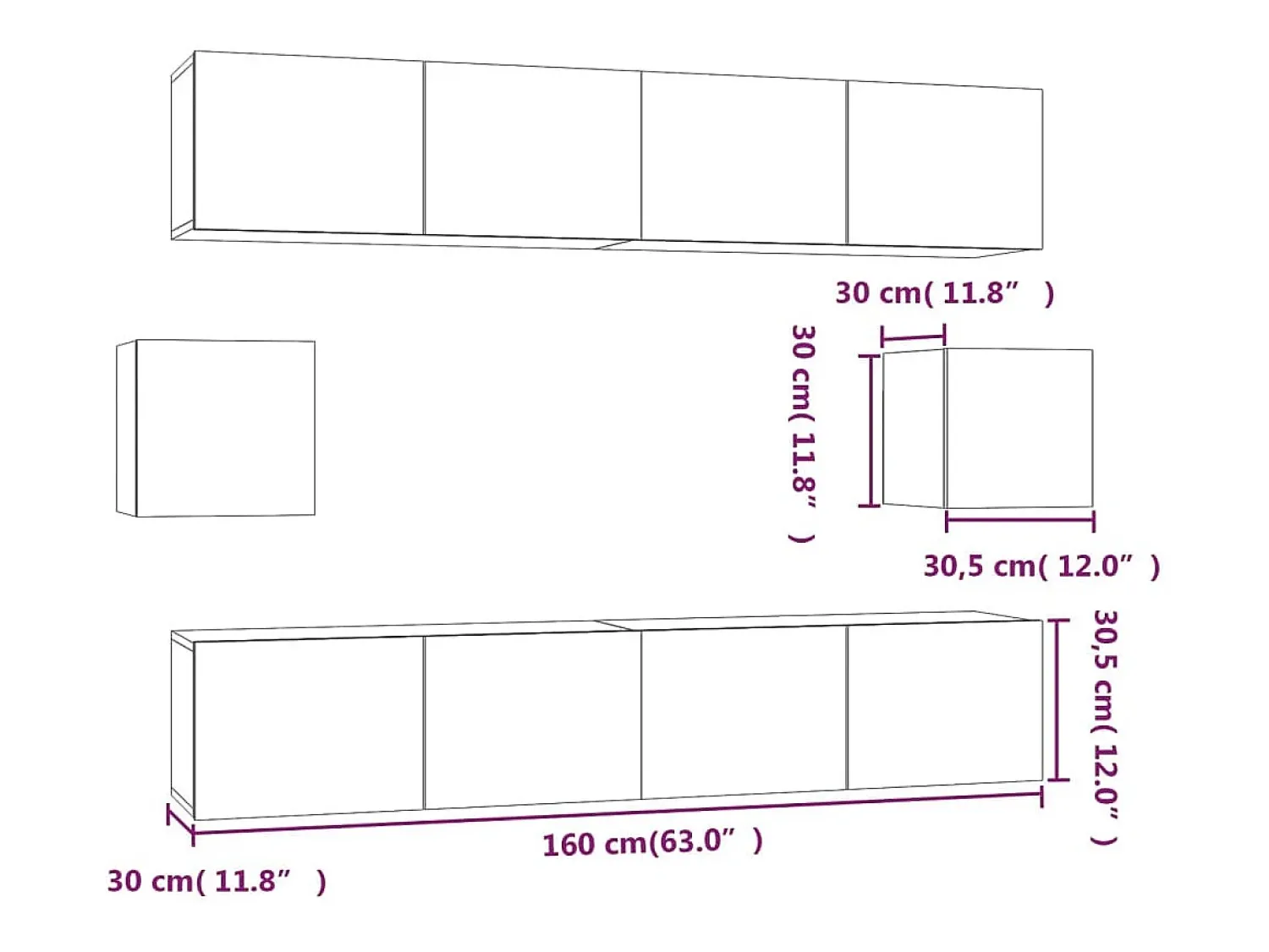 Móvel De Tv|Helloshop26 Conjunto de móveis armário aparador tv televisão sala de estar quarto 6 peças madeira projetada cinza 02_0025032 Castanho