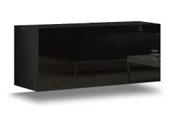 Móvel De Tv*Price Factory Conjunto de móveis de sala de estar suspenso coleção CEPTO I 240cm, 8 portas, 6 prateleiras, leds. Preto