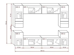 Móvel De Tv|Price Factory Conjunto de móveis de sala de estar s, suspensos, coleção CEPTO XXVII. 240cm, 8 móveis, com LEDs, modulares. Branco