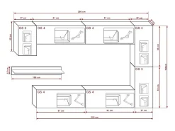 Price Factory Conjunto de móveis de sala de estar s, coleção CEPTO VI 256cm, com 7 portas, prateleira de parede branca, LEDs, modulares.^ Móvel De Tv