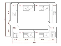 Móvel De Tv*Price Factory Conjunto de móveis de sala de estar s suspensos coleção CEPTO XXIV. 256cm, 8 móveis, com LEDs, modulares. Branco
