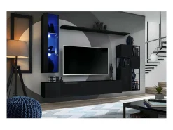 Price Factory Conjunto de móveis de sala de estilo industrial SWITCH M2. Cor preta.^ Móvel De Tv