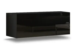 Móvel De Tv*Price Factory Conjunto de móveis de sala de estar s suspensos coleção CEPTO II 256cm, 6 portas, 4 prateleiras, LEDs, modulares. Preto