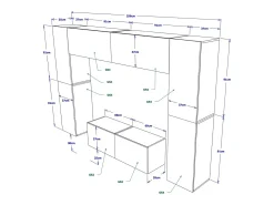 Price Factory Conjunto de móveis de sala de estar s suspensos coleção CEPTO III 256cm, 8 portas, 8 prateleiras, leds, modulares.^ Móvel De Tv