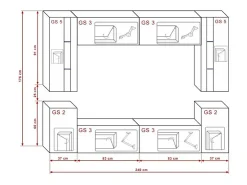 Móvel De Tv*Price Factory Conjunto de móveis de sala de estar s suspensos coleção CEPTO XXIV. 240cm, 8 móveis, leds, modulares. Preto
