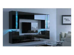 Móvel De Tv*Price Factory Conjunto de móveis de sala de estar s suspensos coleção CEPTO XXIV. 240cm, 8 móveis, leds, modulares. Preto