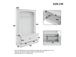 Móvel De Entrada*Merax Conjunto de móveis para corredor - 120 x 40 x 190 cm - cabideiro com sapateira + guarda-roupa - Aglomerado - Branco