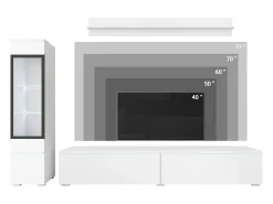 Móvel De Tv| Conjunto de móveis para sala 3 elementos com LED – rack 180 cm, vitrine e prateleira, composição de parede de pé ou suspensa, mármore fosco Multicor