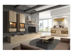 Meublorama Conjunto de móveis para sala de estar, coleção RAMOS. Cores carvalho e preto.^ Móvel De Tv
