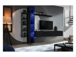 Móvel De Tv*Price Factory Conjunto de móveis para sala de estar estilo industrial SWITCH M7. Cor preta. Preto
