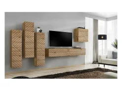 Móvel De Tv|Price Factory Conjunto de móveis para sala SWITCH III design, cor carvalho Wotan. Acabamentos com efeito de carvalho fresado. Castanho