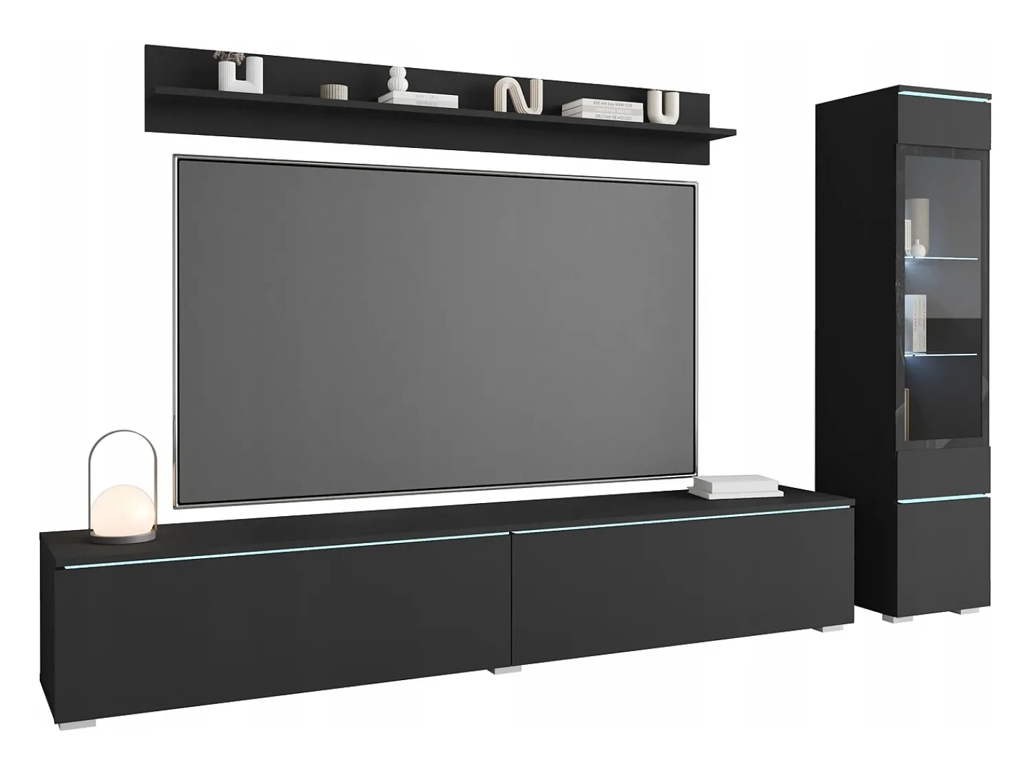 Best Conjunto de móveis para sala 3 elementos com LED – rack 180 cm, vitrine e prateleira, fosco Preto