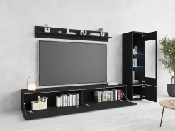 Best Conjunto de móveis para sala 3 elementos com LED – rack 180 cm, vitrine e prateleira, fosco Preto