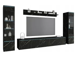 Best Conjunto de móveis para sala com LED 4 elementos – rack 180 cm, 2 vitrines e prateleira, composição de parede de pé ou suspensa, mármore fosco Multicor