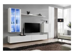 Móvel De Tv|Price Factory Conjunto de móveis para sala de estar mural SWITCH XII, cor brilhante. Branco