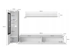 Conjunto de móveis para sala 3 elementos com LED – rack 180 cm, vitrine e prateleira, corpo fosco, frentes brilho^ Móvel De Tv