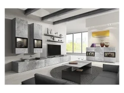 Sale Meublorama Conjunto de móveis para sala de estar da coleção RAMOS. Cor cinza efeito concreto. Cinzento