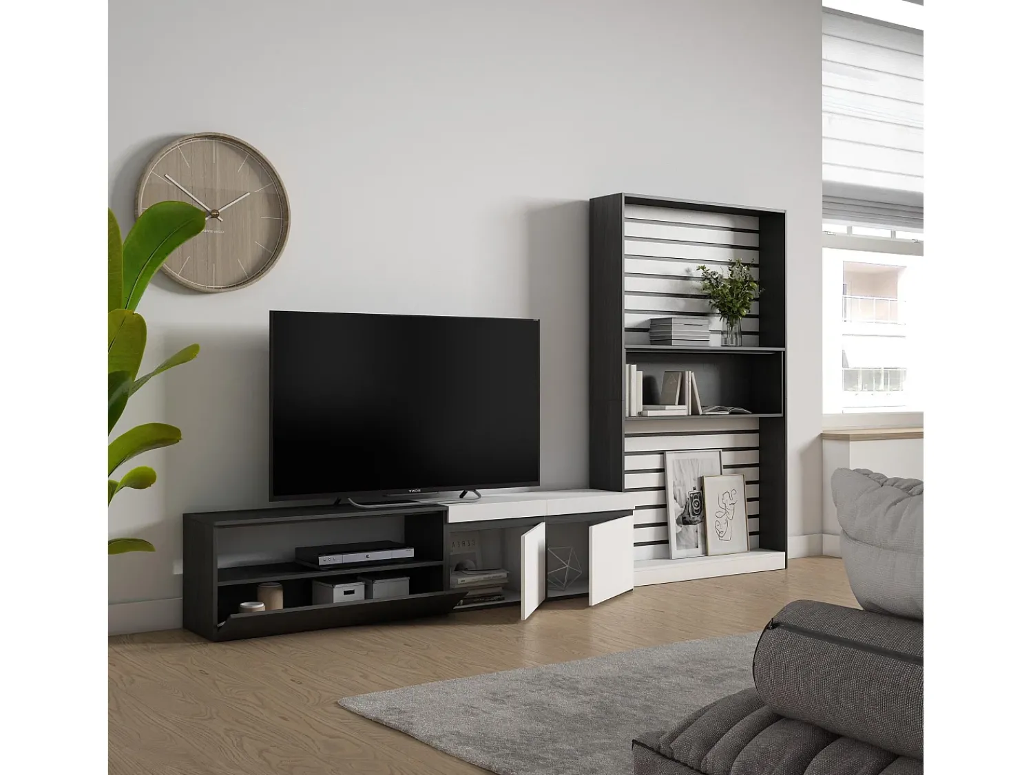 Móvel De Tv|Skraut Home Conjunto de móveis TV, 310x35x186cm, Para televisores até 80", Estante para TV, e preto Branco
