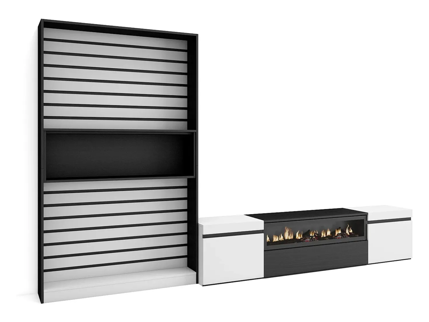 Móvel De Tv*Skraut Home Conjunto de móveis TV, 310x35x186cm, Para televisores até 80", Lareira eléctrica, e preto Branco