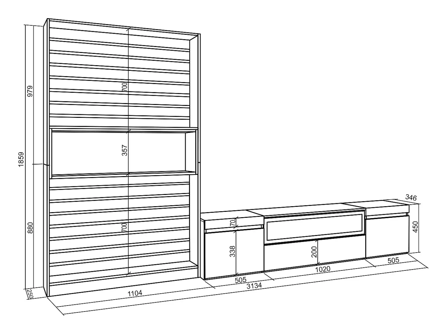 Móvel De Tv*Skraut Home Conjunto de móveis TV, 310x35x186cm, Para televisores até 80", Lareira eléctrica, e preto Branco