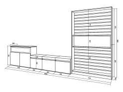 Skraut Home Conjunto de móveis TV, 360x35x186cm, Para televisores até 65", Lareira eléctrica, e preto Branco
