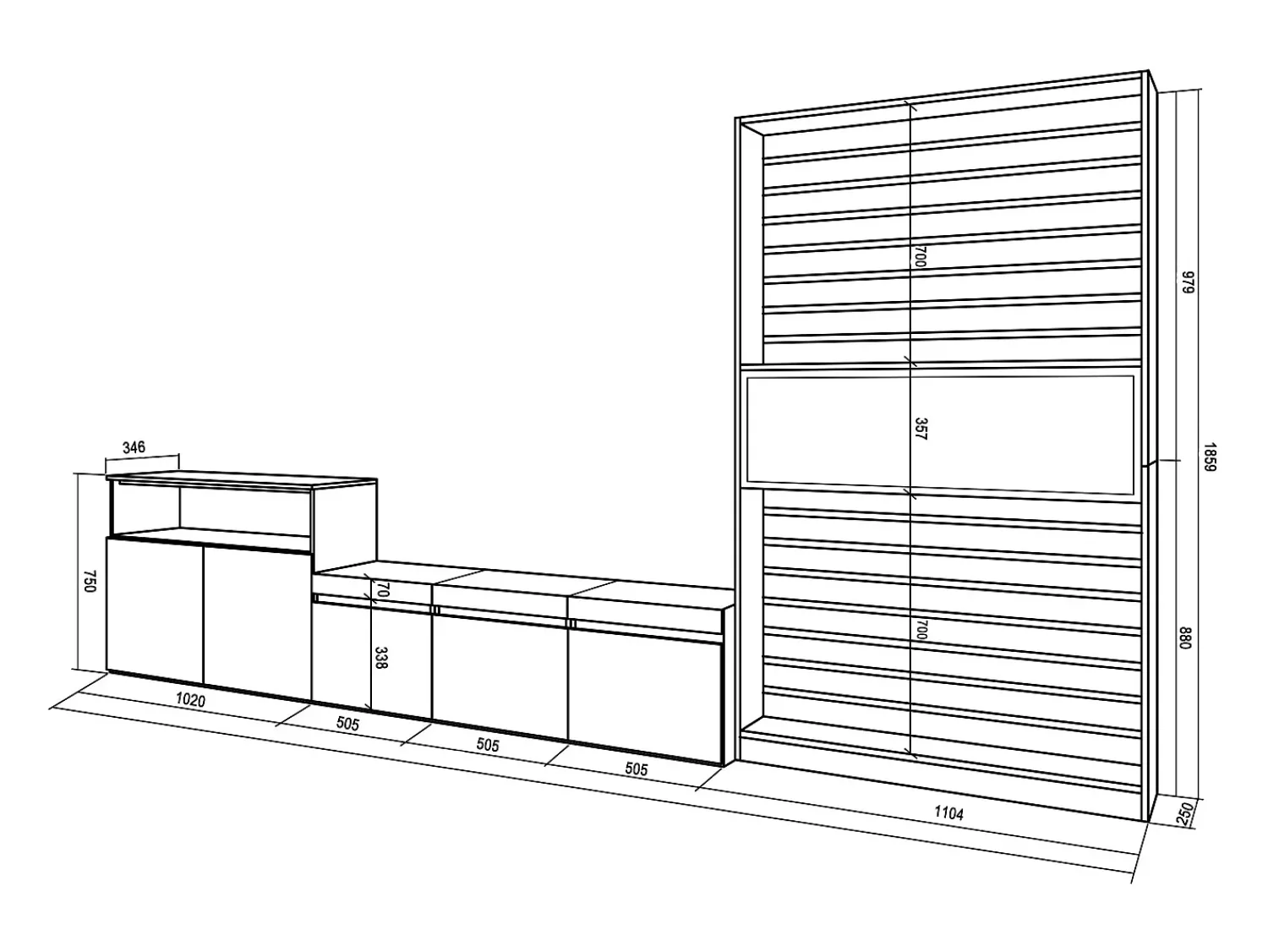 Móvel De Tv*Skraut Home Conjunto de móveis TV, 360x35x186cm, Para televisores até 65", Lareira eléctrica, Carvahlo e preto Natural claro