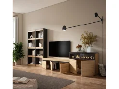 Móvel De Tv|Skraut Home Conjunto de móveis TV, 370x35x186cm, Para televisores até 65", Lareira eléctrica, Carvahlo e preto Natural claro