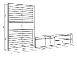 Móvel De Tv*Skraut Home Conjunto de móveis TV, 310x35x186cm, Para televisores até 80", Estante para TV, Carvahlo e preto Natural claro