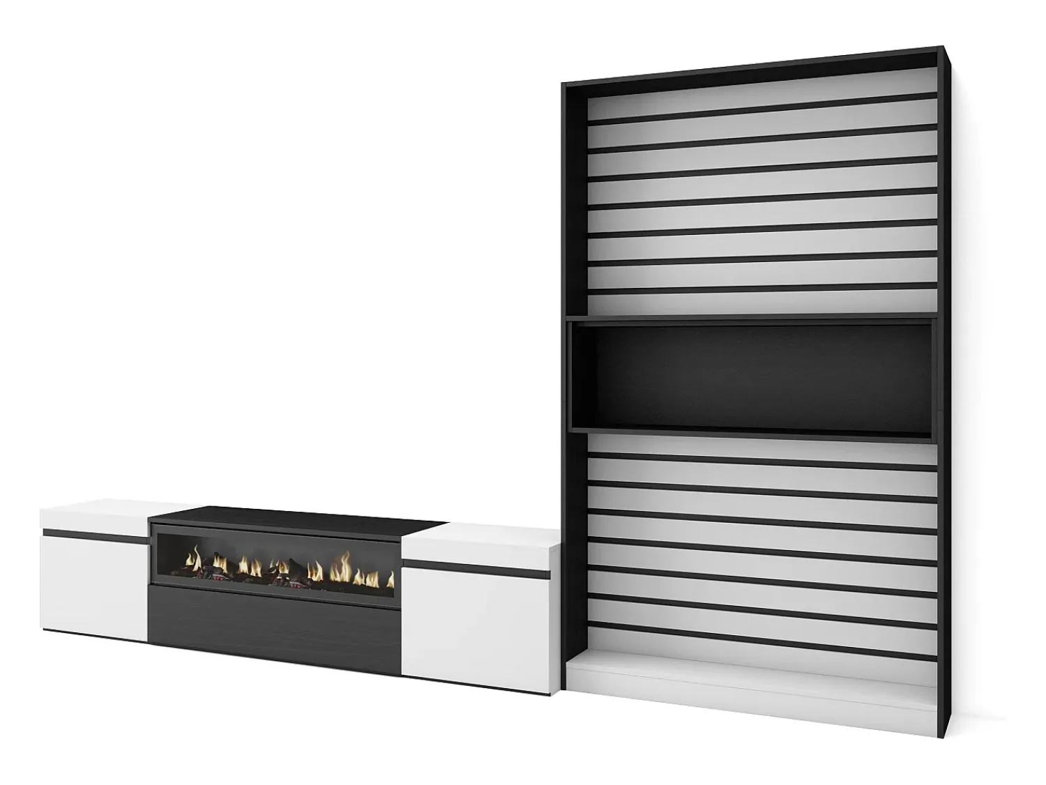 Skraut Home Conjunto de móveis TV, 310x35x186cm, Para televisores até 80", Lareira eléctrica, e preto^ Móvel De Tv