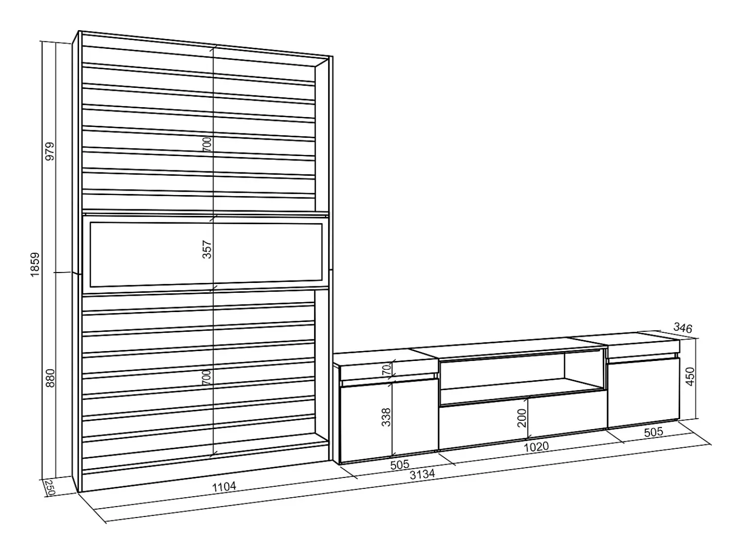 Móvel De Tv*Skraut Home Conjunto de móveis TV, 310x35x186cm, Para televisores até 80", Lareira eléctrica, e preto Branco