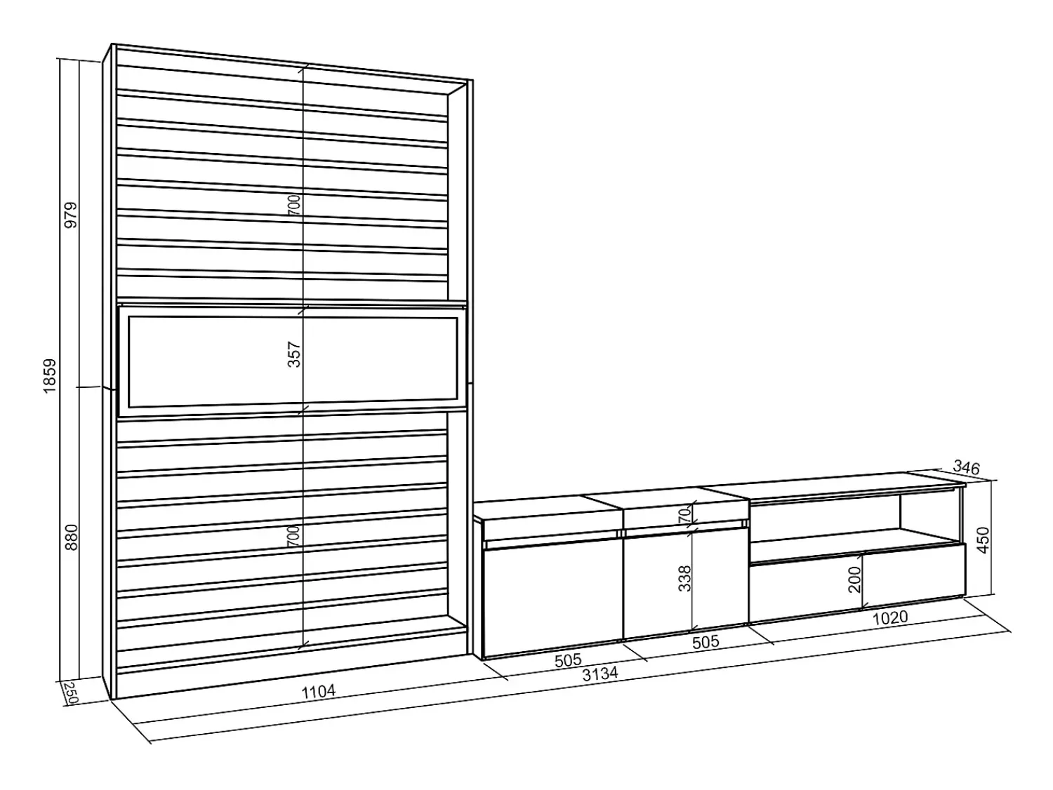 Móvel De Tv|Skraut Home Conjunto de móveis TV, 310x35x186cm, Para televisores até 80", Lareira eléctrica, e preto Branco