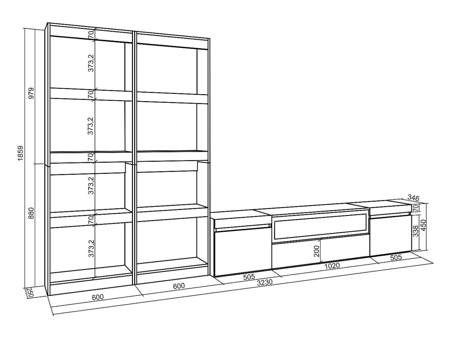 Móvel De Tv*Skraut Home Conjunto de móveis TV, 320x35x186cm, Para televisores até 80", Lareira eléctrica, Carvahlo e preto Natural claro
