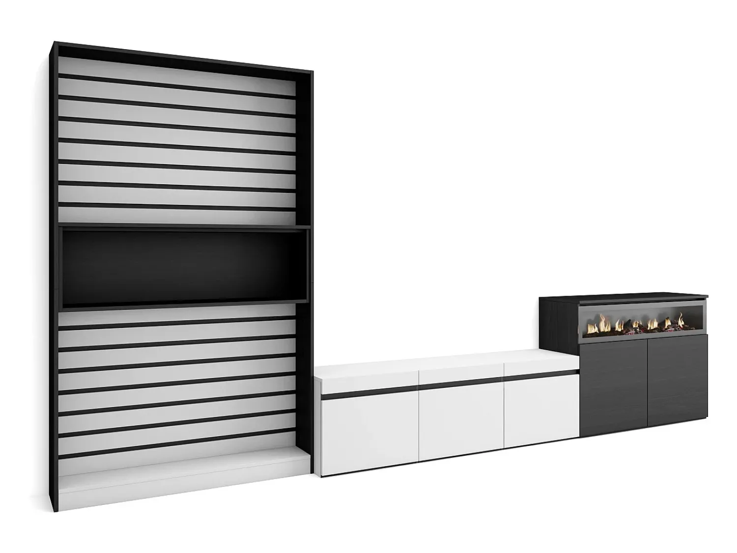 Skraut Home Conjunto de móveis TV, 360x35x186cm, Para televisores até 65", Lareira eléctrica, e preto^ Móvel De Tv