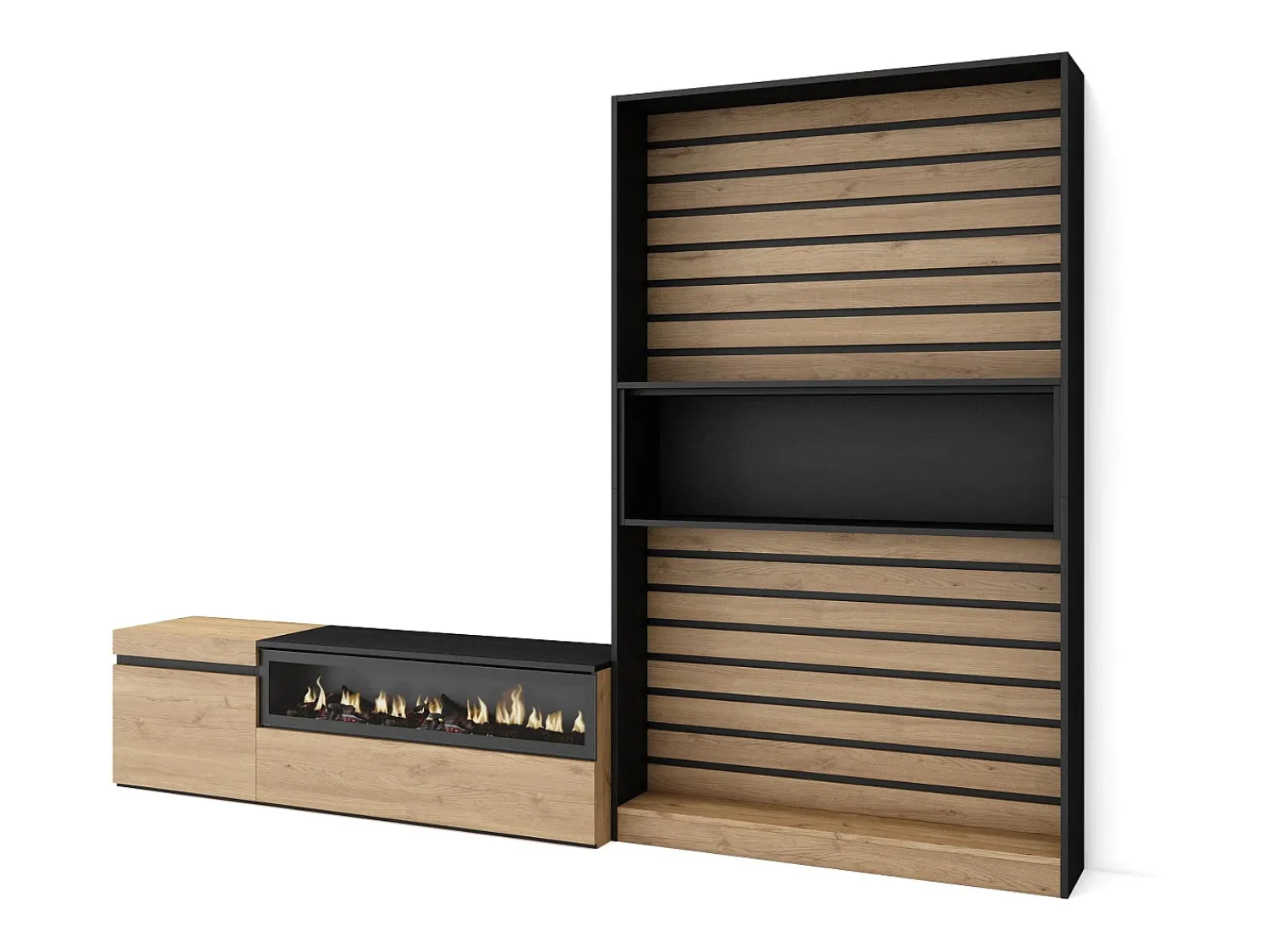 Online Skraut Home Conjunto de móveis TV, 260x35x186cm, Para televisores até 65", Lareira eléctrica, Carvahlo e preto Natural claro