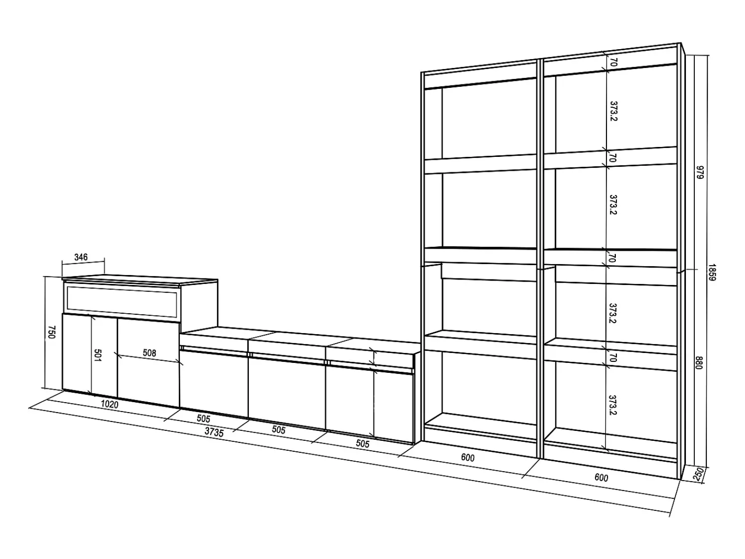 Móvel De Tv*Skraut Home Conjunto de móveis TV, 370x35x186cm, Para televisores até 65", Lareira eléctrica, Carvahlo e preto Natural claro