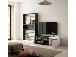 Skraut Home Conjunto de móveis TV, 260x35x186cm, Para televisores até 65", Lareira eléctrica, e preto^ Móvel De Tv