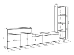Móvel De Tv|Skraut Home Conjunto de móveis TV, 310x35x186cm, Para televisores até 65", Estante para TV, Carvahlo e preto Natural claro