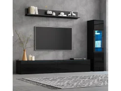 Conjunto de móvel de TV 3 peças - Móvel de TV + vitrina de parede + prateleira de parede - con iluminação LED -^ Móvel De Tv