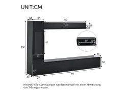 Conjunto de móvel de TV 3 peças - Móvel de TV + vitrina de parede + prateleira de parede - con iluminação LED -^ Móvel De Tv