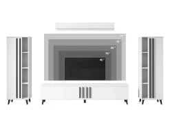 Móvel De Tv| Conjunto de sala 180 cm sobre pés – conjunto de TV moderno com estantes e prateleira, mate Preto